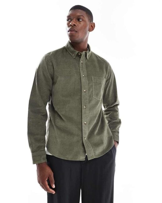 Camicia Con Vestibilità Classica A Coste Scuro di ASOS in Green da Uomo