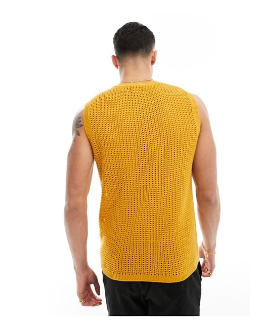 ASOS Orange Lightweight Knitted Pointelle Scoop Vest for men