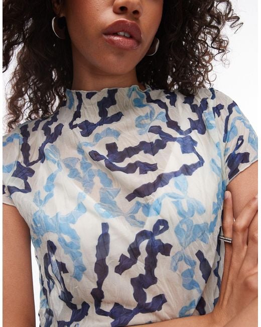 T-shirt effet froissé à imprimé nœuds TOPSHOP en coloris Blue