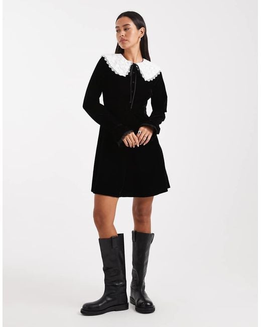Miss Selfridge Black Velvet Collar Mini Dress