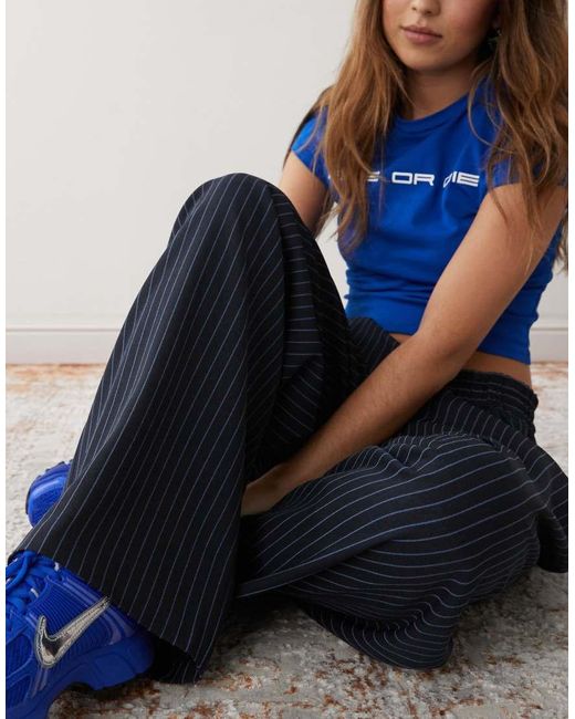 Collusion Blue Relaxed Pull On Stripe Trousers