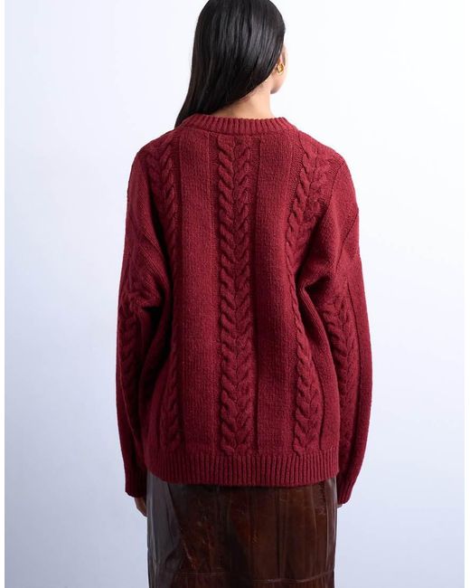 TOPSHOP Gebreide Oversized Trui Met Kabelpatroon En Brede Ribbels