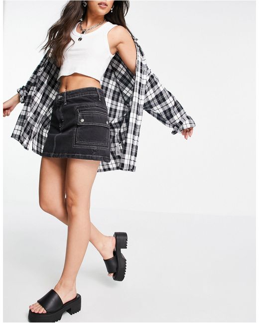 TOPSHOP Cargo Mini Denim Skirt in Black 