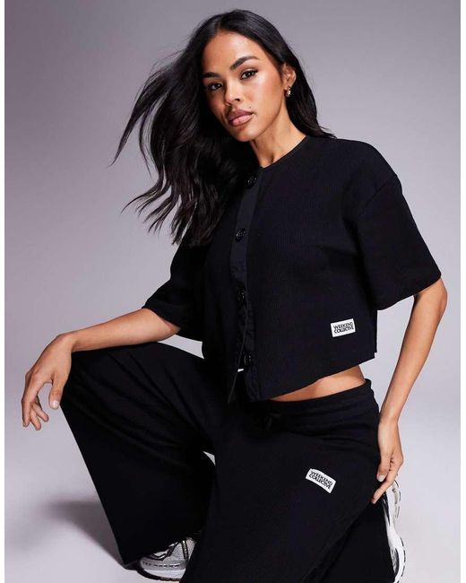 ASOS Black Weekend Collective Co-Ord Short Sleeve Waffle Cardigan With Nylon Trim