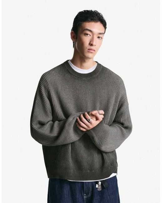 Bershka Gray Boxy Fit Sweater for men
