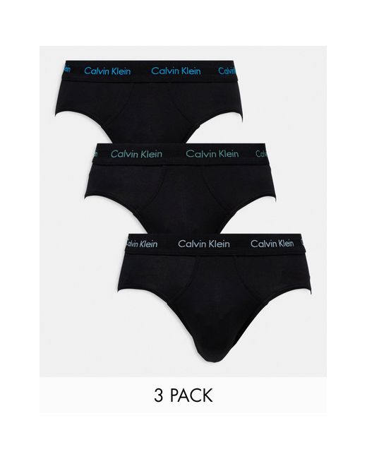 Cotton stretch - confezione da 3 slip neri con logo colorato di Calvin Klein in Black da Uomo