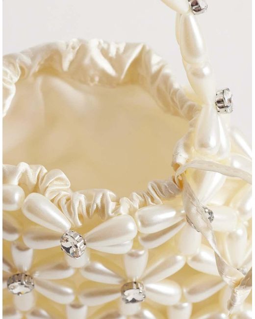 River Island Natural Flower Pearl Beaded Grab Bag