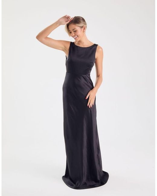 Six Stories Blue Bridesmaid Satin Cowl V Back Maxi Dress