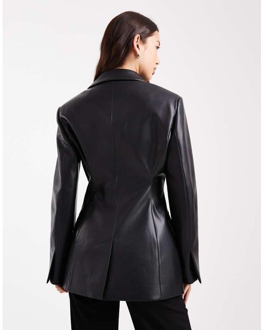 ASOS Black Faux Leather Sculpted Cinch Waist Blazer