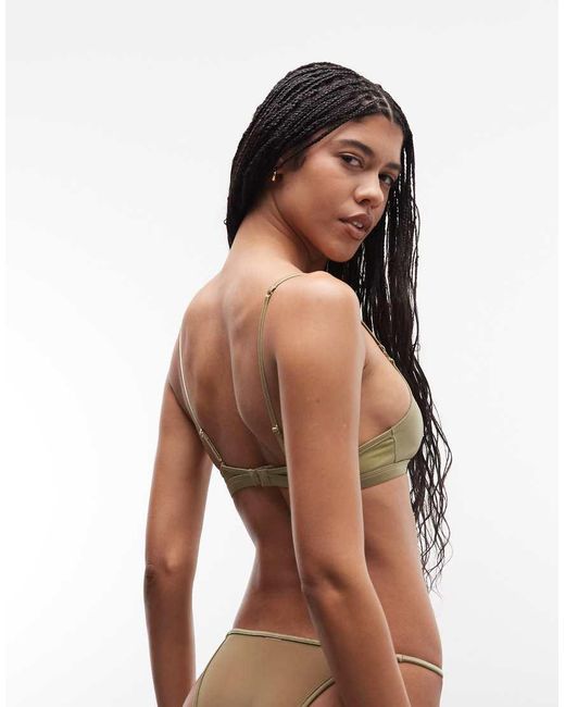 ASOS Green Hallie Satin Tanga Brazilian With Hardware Details