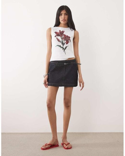 ASOS Pink Slash Neck Vest Top With Hotfix Flower Graphic