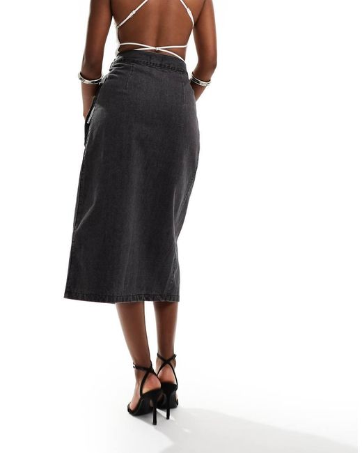 Style Cheat Blue Denim Wrap Midi Skirt