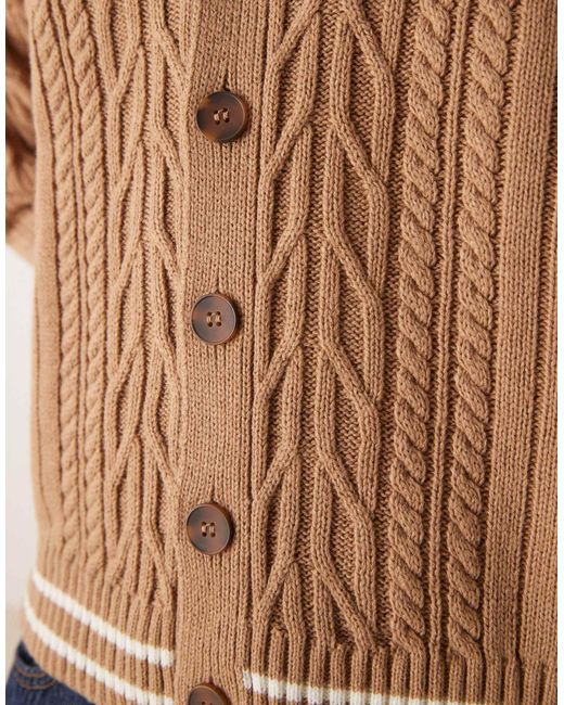 Gilet décontracté coupe carrée en maille torsadée avec liserés écrus - taupe ASOS pour homme en coloris White