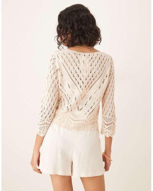 Jdy White Open Knit Scallop Edge Top