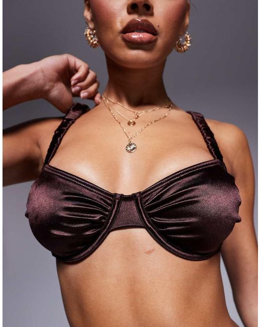South Beach Gray Ruched Underwire Bikini Top