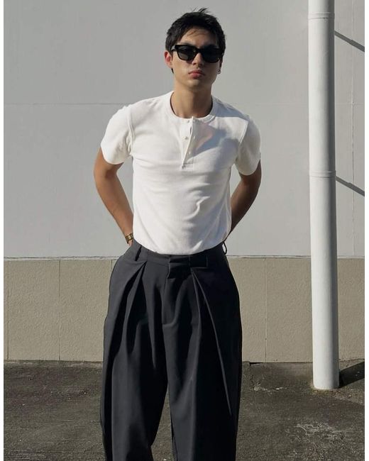 Bershka White Short Sleeve Waffle-knit T-shirt for men