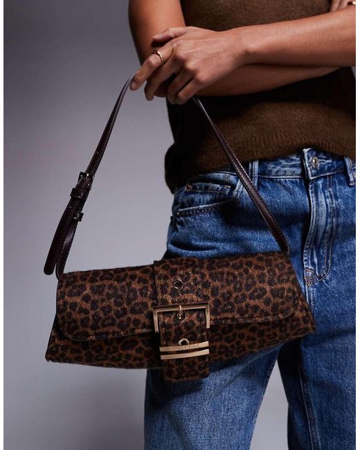 Borsa Da Spalla Leopardata Con Fibbia Sul Davanti di River Island in Black