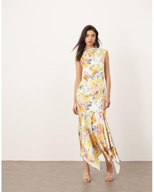ARRANGE Natural Square Cut Slip Midi Dress With Back Trim Detail