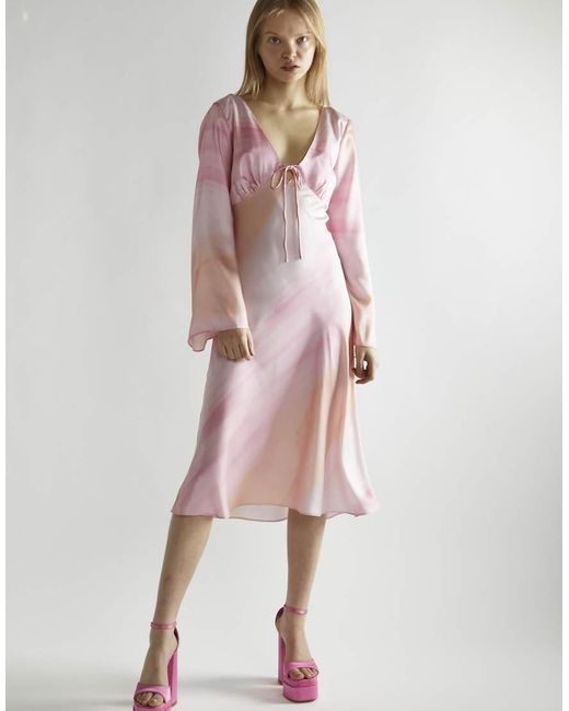 Glamorous Pink Long Flared Sleeve Midi Dress