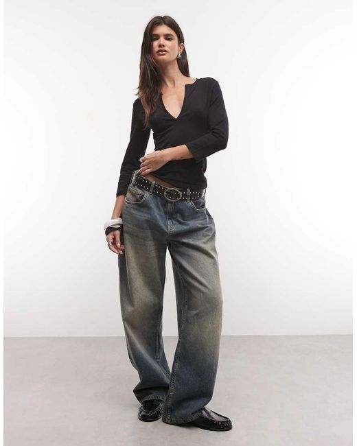 Weekday Black V-Neck Three Quarter Length Sleeve Top