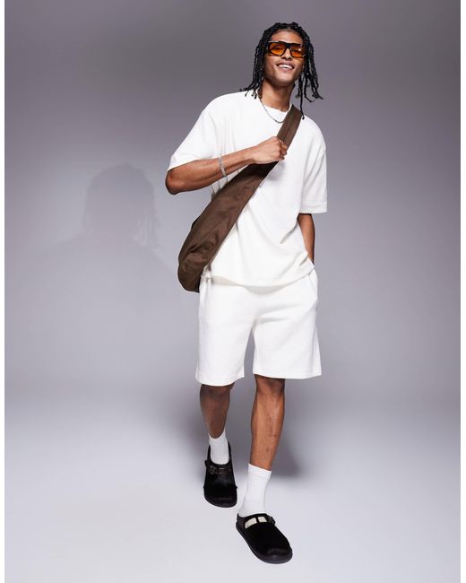 River Island White Textured Shorts Co-ord for men
