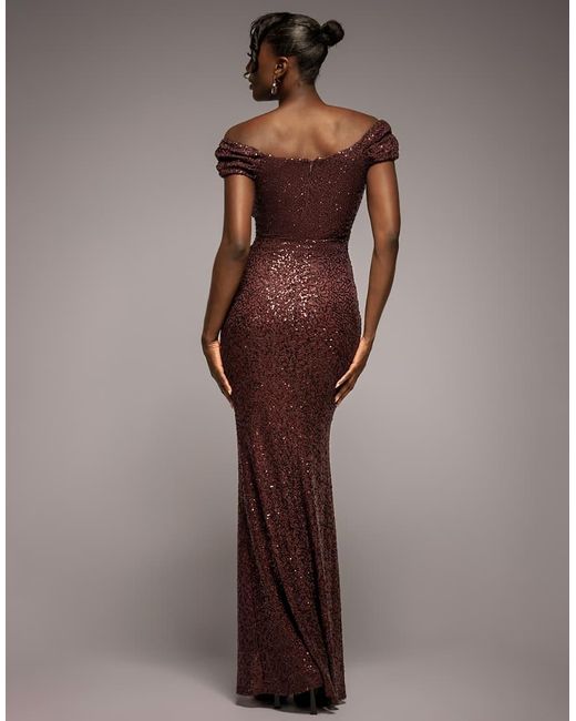 Goddiva Brown Cap Sleeve Iridescent Sequin Cowl Maxi Dress