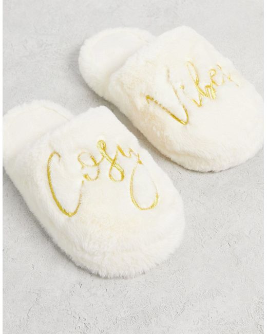 ASOS Zina Closed Toe 'cozy Vibes' Slippers in White (Natural) Lyst