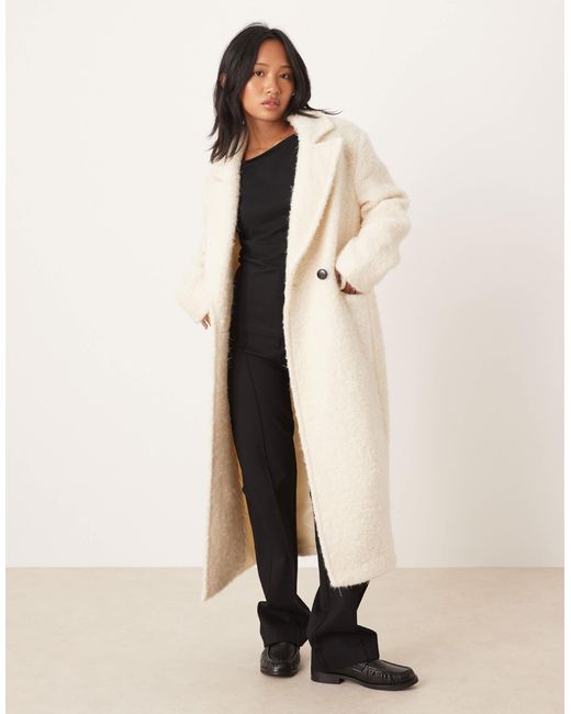ASOS Natural Asos Design Petite Wool Rich Textured Oversized Dad Coat