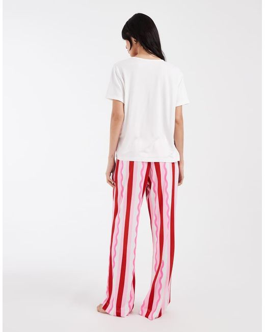Loungeable Red 'Leave By 9Pm' Graphic T-Shirt And Jersey Trouser Pyjama Set