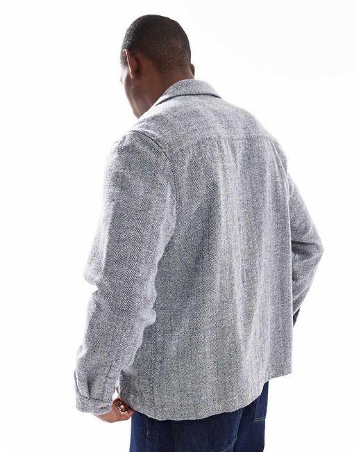 ASOS Gray Herringbone Overshirt With Patch Pocket for men