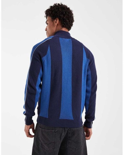 Pompeii UK Blue Pompeii Striped Knitted Zip Up Tracksuit Jacket for men