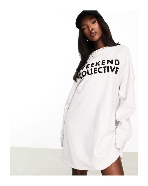 Asos - weekend collective - robe pull oversize avec motif en maille chenille - glacé chiné ASOS en coloris White