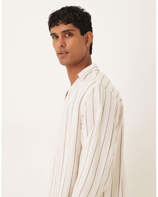 ASOS Natural Oversized Striped Shirt With Open Collar for men