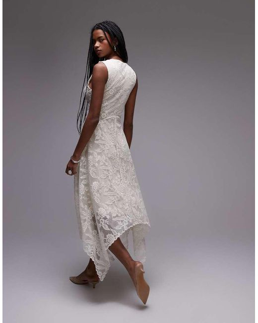 & Other Stories Gray Lace Midaxi Dress With Drop Waist And Handkerchief Hem