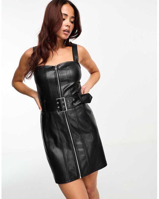 green emerald velvet dress Faux Leather Zip-Front Midi Dress | Built-In Shapewear main image 1