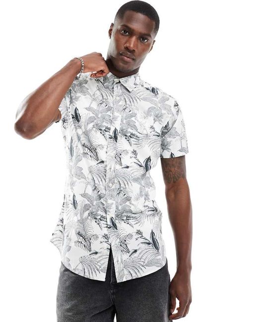 Jack & Jones Gray Jack & Floral Shirt for men