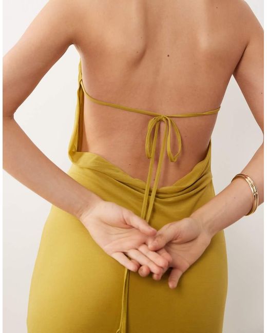 ASOS Metallic Stretch Chiffon High Neck Racer Fishtail Maxi Dress With Spliced Godet Detail