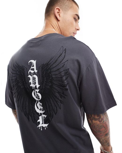 ADPT Gray Oversized T-shirt With Angel Back Print for men