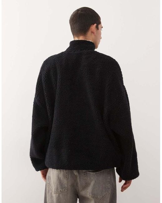 Collusion Black Half Zip Borg Fleece for men