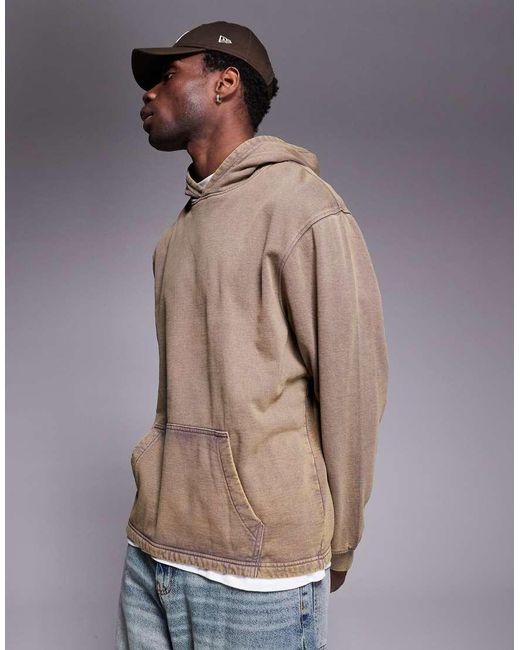 Felpa Con Cappuccio Oversize Slavato Con Dettagli Cut And Sew di ASOS in Natural da Uomo