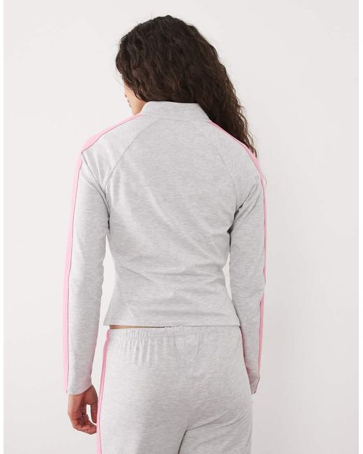 ASOS White Co-ord Fitted Zip Through Fleece With Contrast Pink Strip