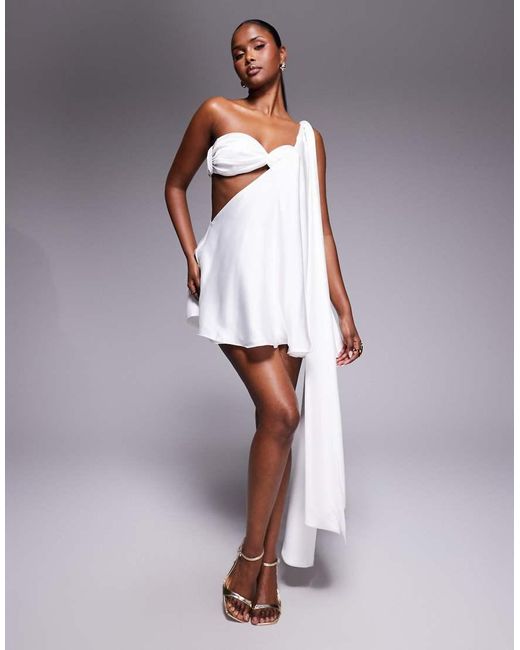 Vestido Corto Blanco Asimétrico De Satén Anthia De The Dolls House de color White