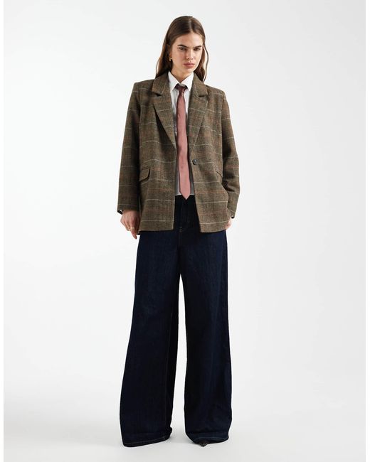 ONLY Brown Checked Blazer Coat
