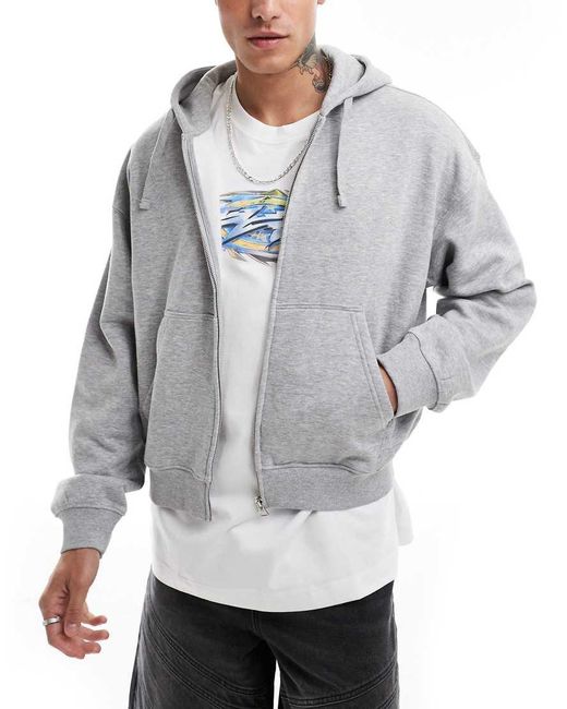 Weekday Gray Boxy Fit Zip Through Hoodie for men