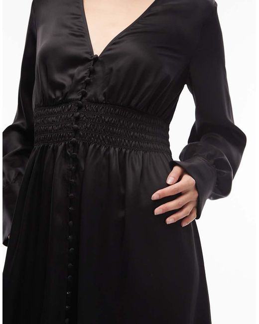 & Other Stories Black Deep V Neck Midi Dress With Cuff Detail