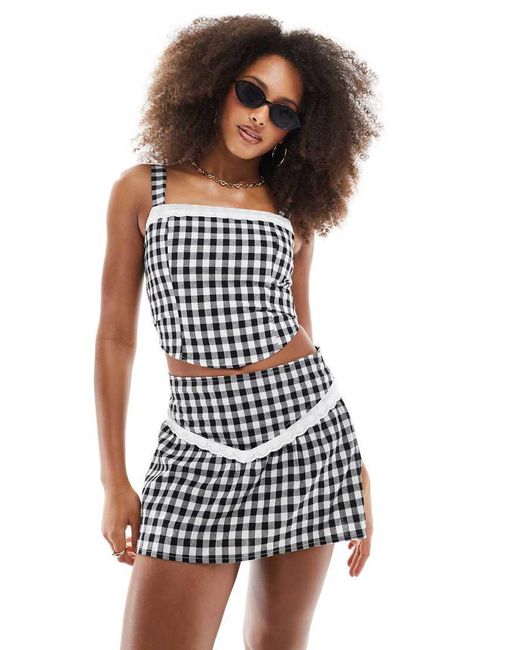 Daisy Street White Gingham A-line Mini Skirt With Broderie Edge