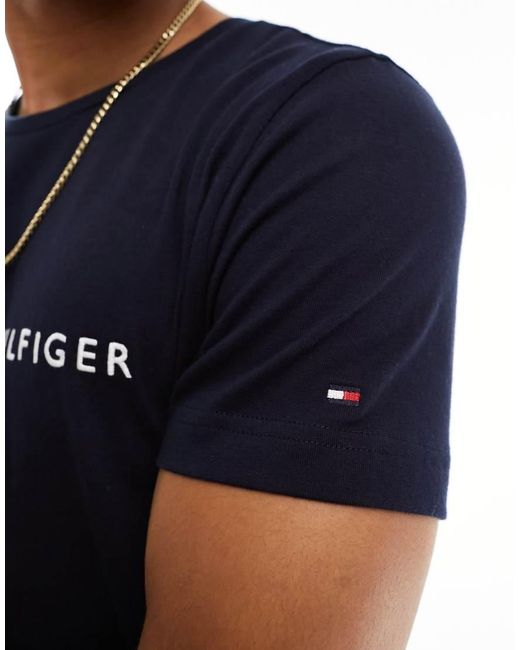 Tommy Hilfiger Blue Embroidered Flag Logo T-shirt for men