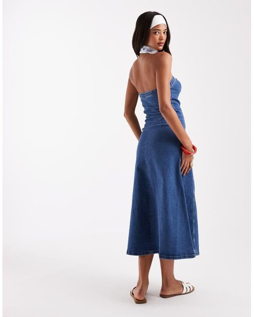 Vero Moda Blue Denim Bandeau Skater Dress