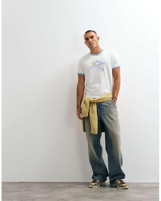 Weekday White Ringer T-shirt With Graphic Print for men