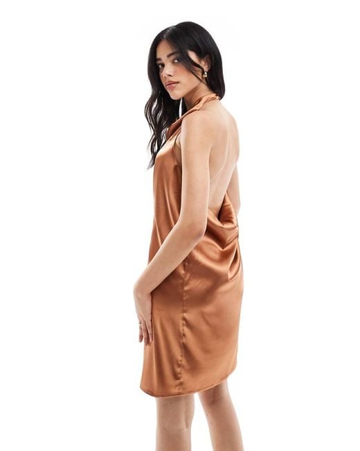 Object Brown Halter Neck Mini Slip Dress